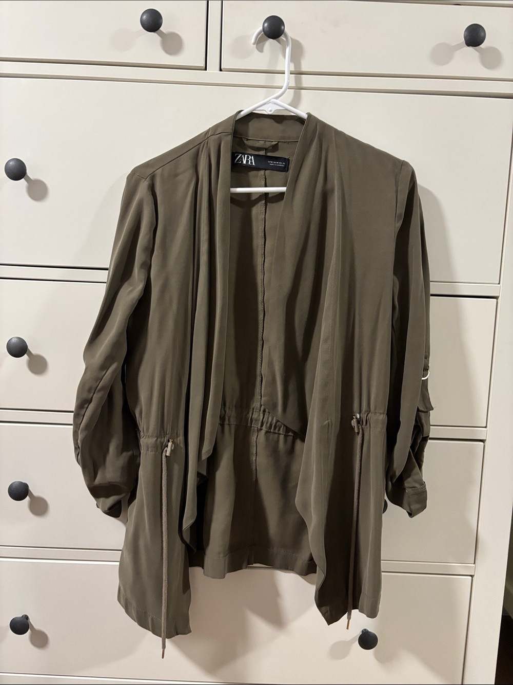 Zara Olive Utility Draped Open-Front Jacket
